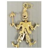 14K gold articulated clown pendant- 6.8g- 2'L