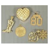 6- 14K gold charms/ pendants incl heart locket-