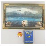 3 Charles Lindbergh items: historical framed print