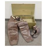 WWII footlocker w/ leather flight pants, boots,