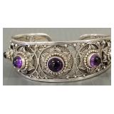 Sterling silver filigree bracelet s/w 5 cabochon