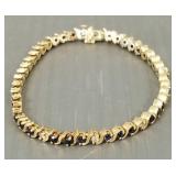 14k gold, sapphire & diamond bracelet- 14.2g, 7'L