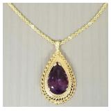 14K gold pendant necklace s/w large amethyst-
