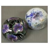 2 Lotton Studios art glass paperweights