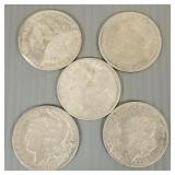 5 U.S. Morgan silver dollars- asst. dates (as seen