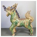 Vintage Asian glazed pottery temple guardian (some