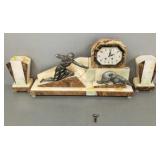 Antique French Deco figural metal & marble