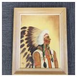 Signed oil painting on board- Native American-