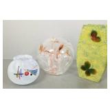 3 art glass items: 2 vases & signed Peter Bramhall