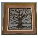 Amy Dallas signed carved stone wall plaque: tree