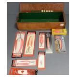 Gp Asst pink  'Dardevle' lures, etc- NOS in wood