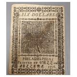 1776 U.S. Continental currency: six dollars