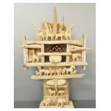 Folk art wooden & stone sculpture- animals 31'H