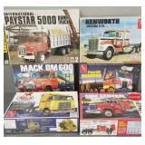 Six 1/25 scale truck models, Mack etc