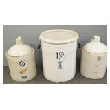 3 stoneware pcs: two 5-gallon Red Wing jugs &