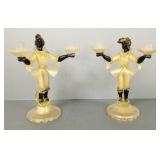 Pr vintage Murano figural art glass candelabra-