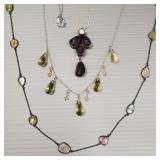 Group sterling silver necklaces s/w gemstones incl