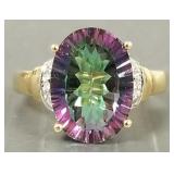 10k gold ring s/w tiny diamonds & oval