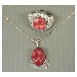 Sterling silver ring & necklace s/w cabochon