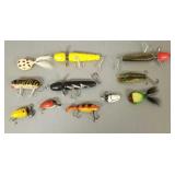 11 vintage fishing lures incl Heddon, etc-