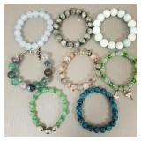 8 natural gemstone, etc bead bracelets
