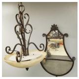 3 panel metal mirror & one faux alabaster