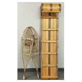 2 items: 6' toboggan & pair primitive snowshoes