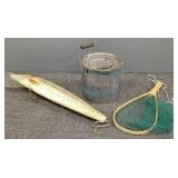 3 fishing items: store display lure 29'L,