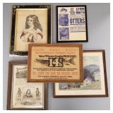 5 framed items incl prints, poster, early Currier,