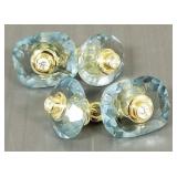 Pair 950 gilt silver & blue topaz cufflinks signed