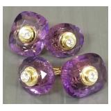 Pair 950 gilt silver & amethyst cufflinks signed