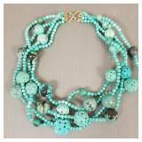 Carved turquoise bead 4-strand necklace 20'L