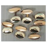 3 pr vintage reverse painted cufflinks: