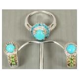 Sterling silver ring & earrings s/w sleeping