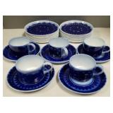 Gp Swedish flow blue cups, saucers, plates