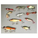 10 vintage fishing lures: Heddon, etc-