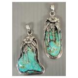 2 Lg. sterling silver pendants s/w turquoise