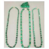 3 malachite bead necklaces: 1 w/ 14k gold clasp &