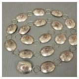 Southwest coral & silver concho belt- 2 toz, 35' L