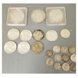 22 U.S. silver coins incl 2 Morgan silver dollars,