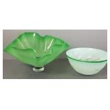 2 art glass bowls- 1 signed Sorenson: 8 1/2'H