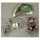 3 vintage Taxco sterling silver brooches s/w