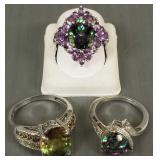 3 sterling silver rings s/w mystic topaz,