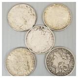 4 Morgan & 1 Peace U.S. silver dollars-