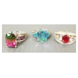 3 sterling silver rings s/w Asst colored stones: