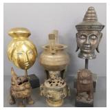 Gp Asian metalware, etc incl iron Foo dog censor,