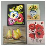 4 signed Vera Grabar oils on canvas: flowers, etc-
