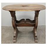 Oak carved table w/ bookshelf base- 22'H 24'L 17'D
