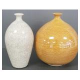2 signed studio pottery vases w/ crackle glaze: