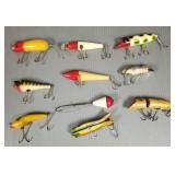 10 vintage fishing lures- 4' longest